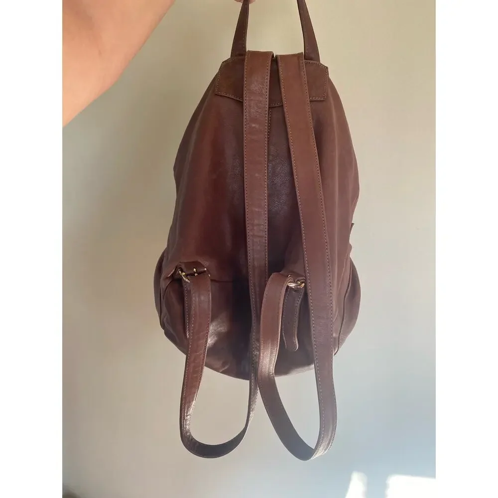 Francesco Biasia brown leather backpack bucket style pockets unisex